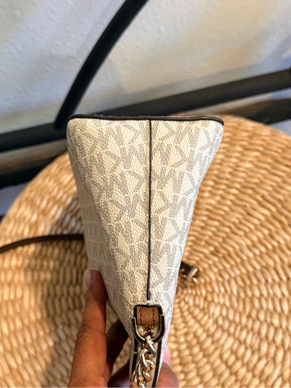 Michael Kors Beige Signature Monogram Crossbody Bag with Gold Hardware - Picture 13 of 14